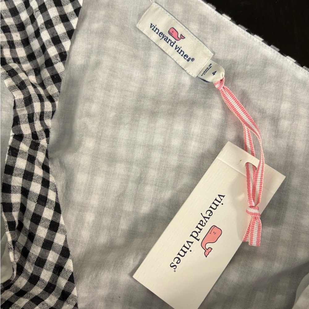 NEW Vineyard Vines Gingham Seersucker One-Shoulder A-Line Belted Dress 4 Plaid - Picture 11 of 13